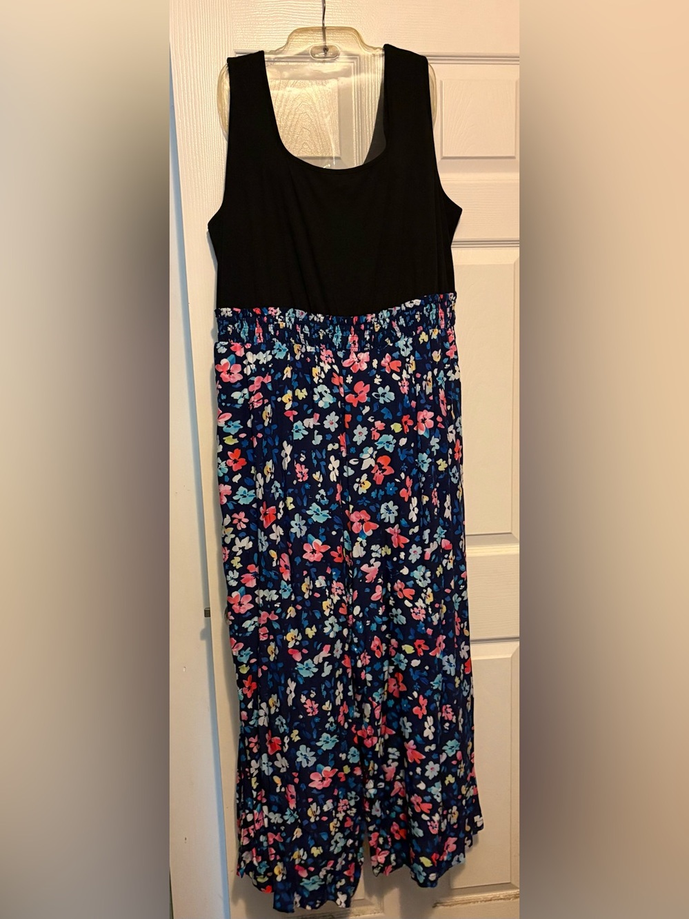 BloomChic Black Bodice Navy Floral Wide-Leg Jumpsuit